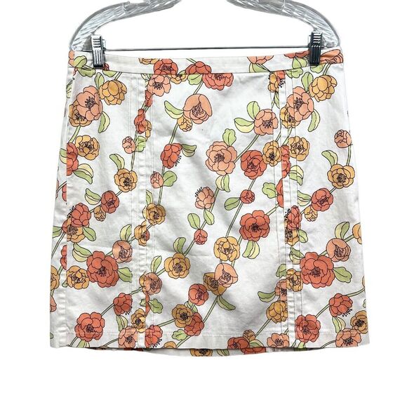 Ann Taylor Loft‎ Womens Floral Skirt A Line Stretch Side Zip White Peach Rose 12 - Picture 1 of 6